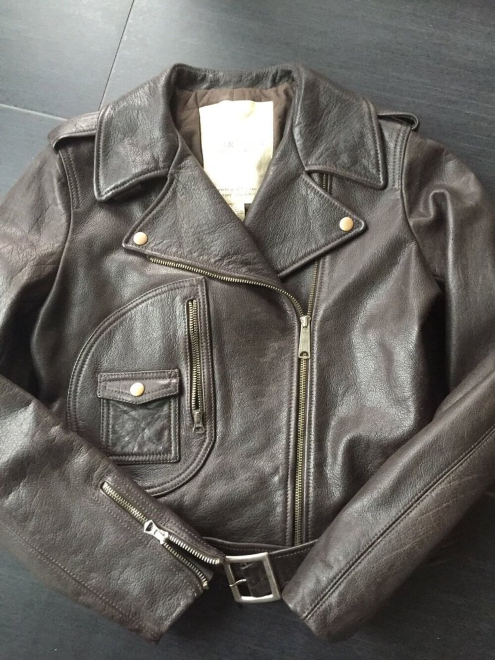 Ralph Lauren Denim & Supply Buffalo Leather Moto Jacket-Flag Detail-Medium-New